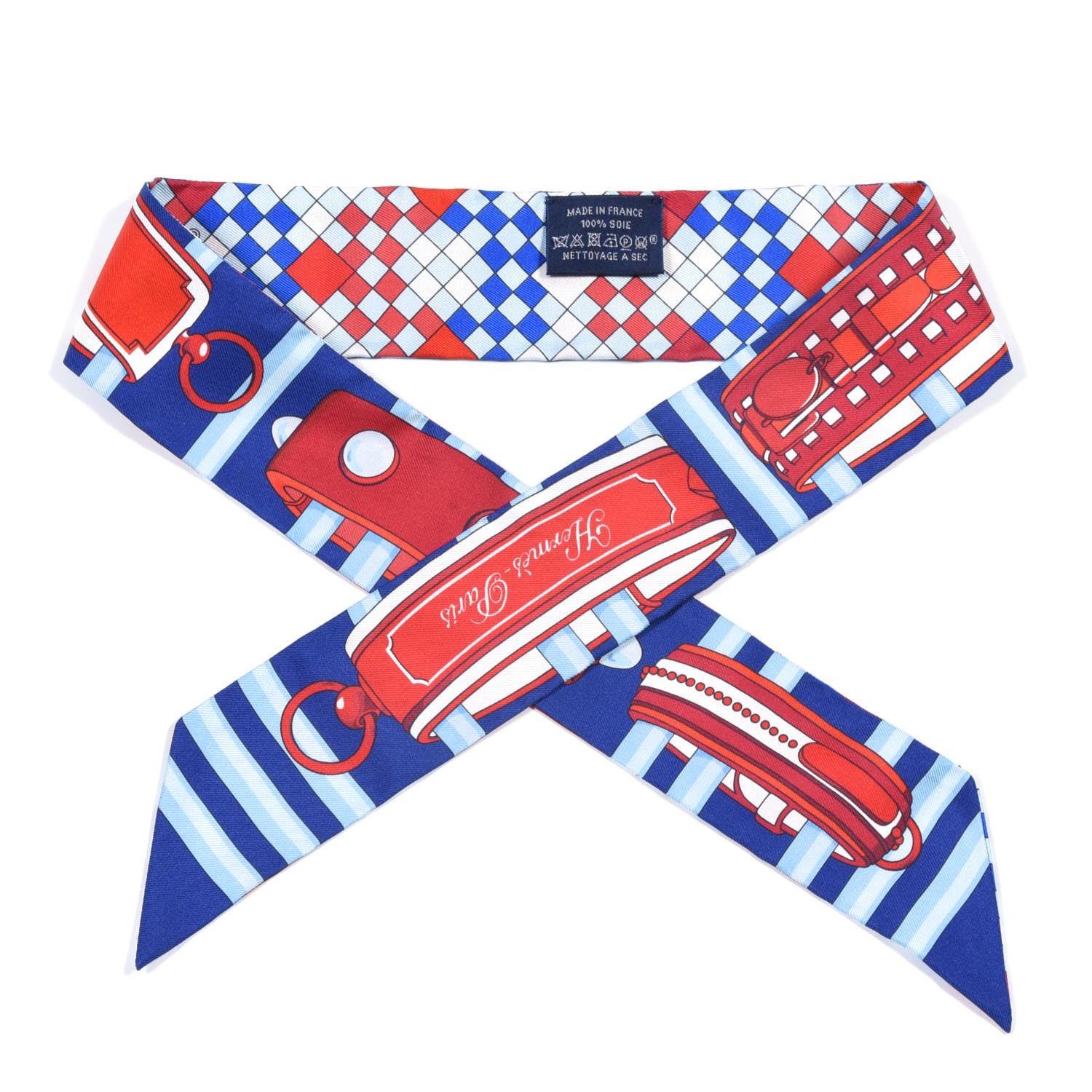 Hermes Silk Colliers de Chiens Remix Twilly Marine Rouge White 1 of 6