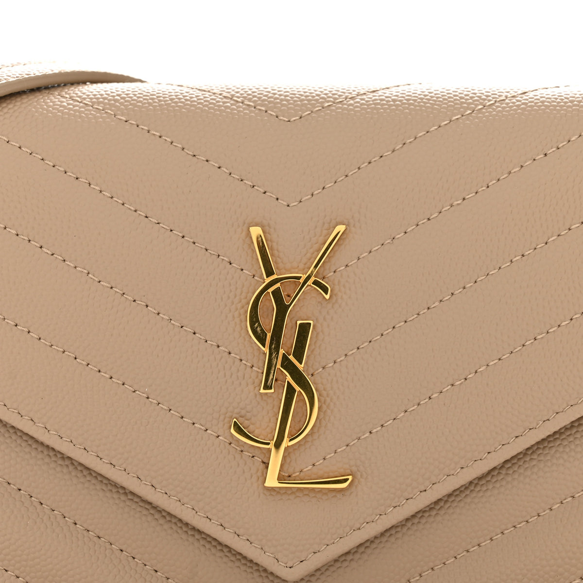 Grain De Poudre Matelasse Chevron Monogram Envelope Chain Wallet Dark Beige