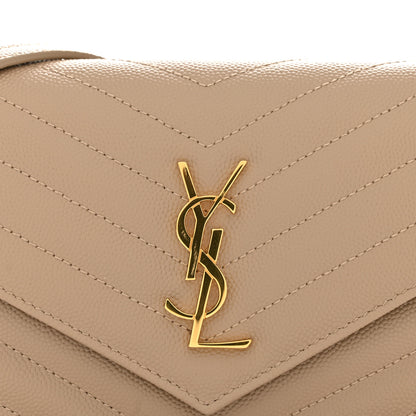 Saint Laurent Grain De Poudre Matelasse Chevron Monogram Envelope Chain Wallet Dark Beige 11 of 12