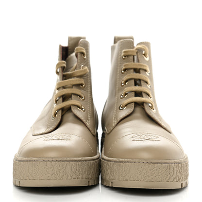 Chanel Calfskin CC Turnlock Lace Up Boots 41 Beige 2 of 8