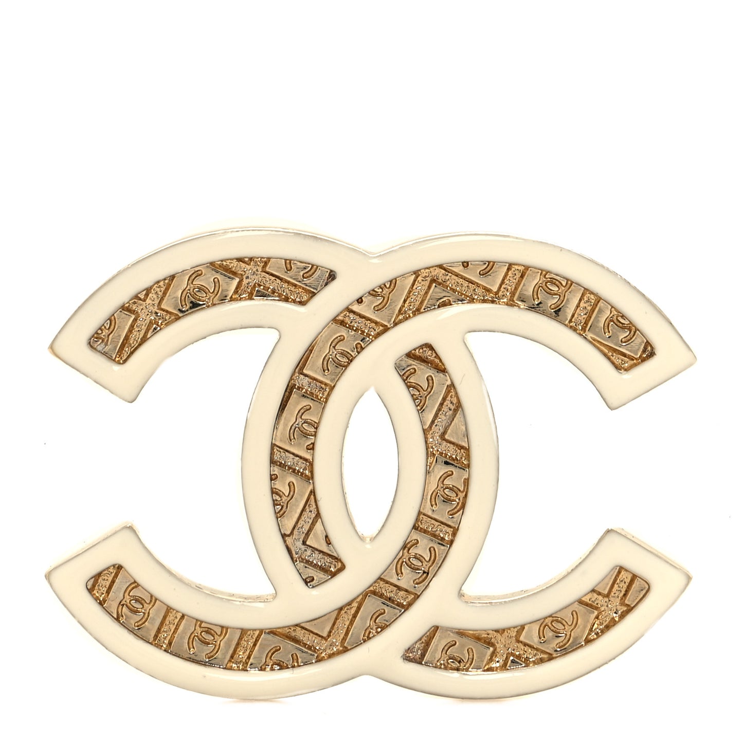 Metal Enamel CC Brooch White Light Gold