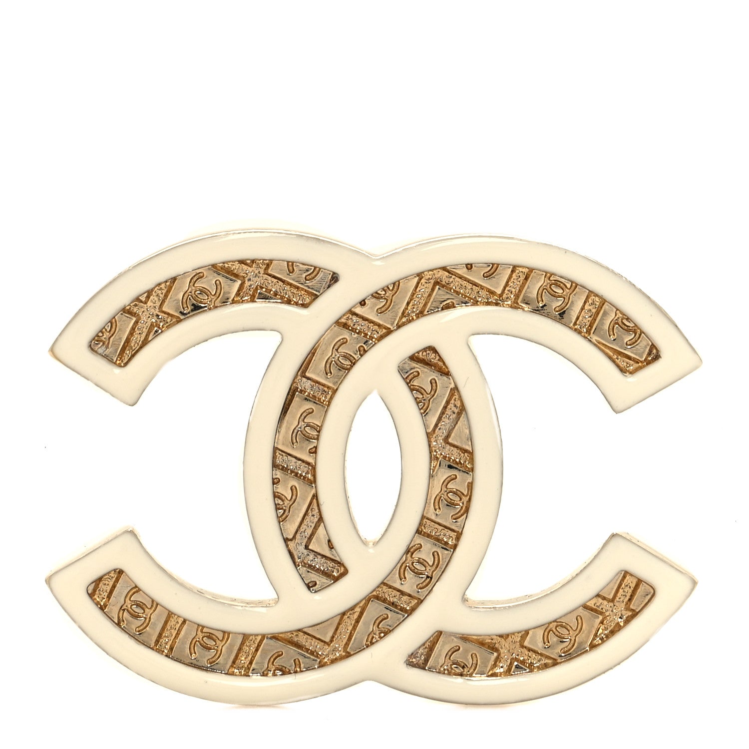 Chanel Metal Enamel CC Brooch White Light Gold 1 of 4