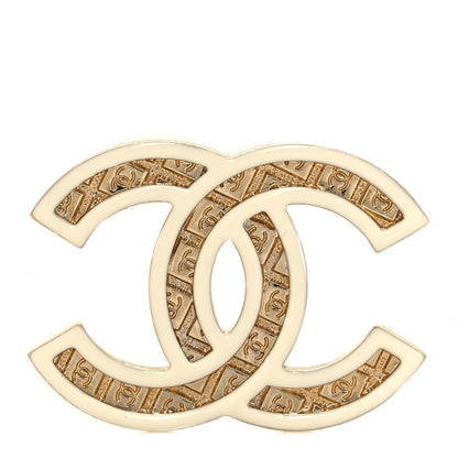 Chanel Metal Enamel CC Brooch White Light Gold 1 of 4