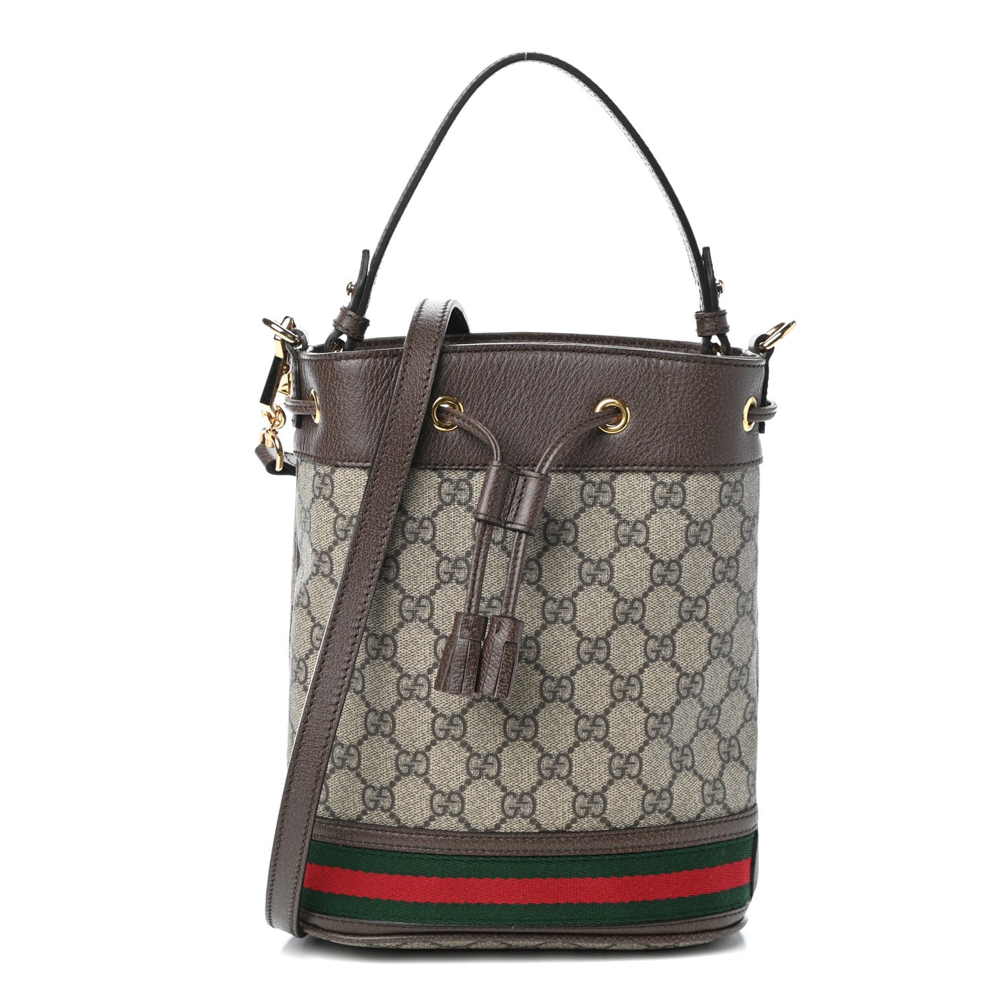 GG Supreme Monogram Web Small Ophidia Bucket Bag Brown
