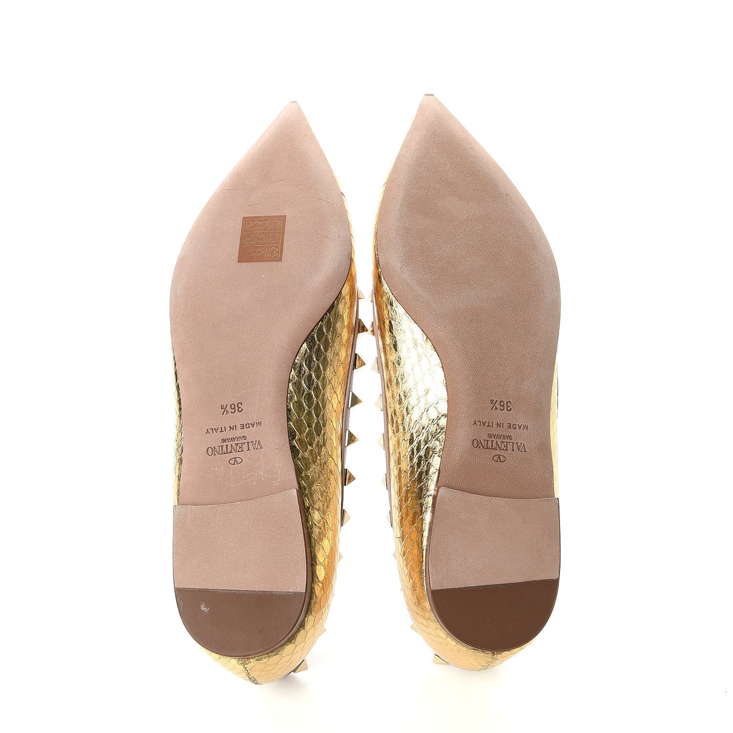 Metallic Elaphe Rockstud Ballerina Flats 36.5 Gold Poudre