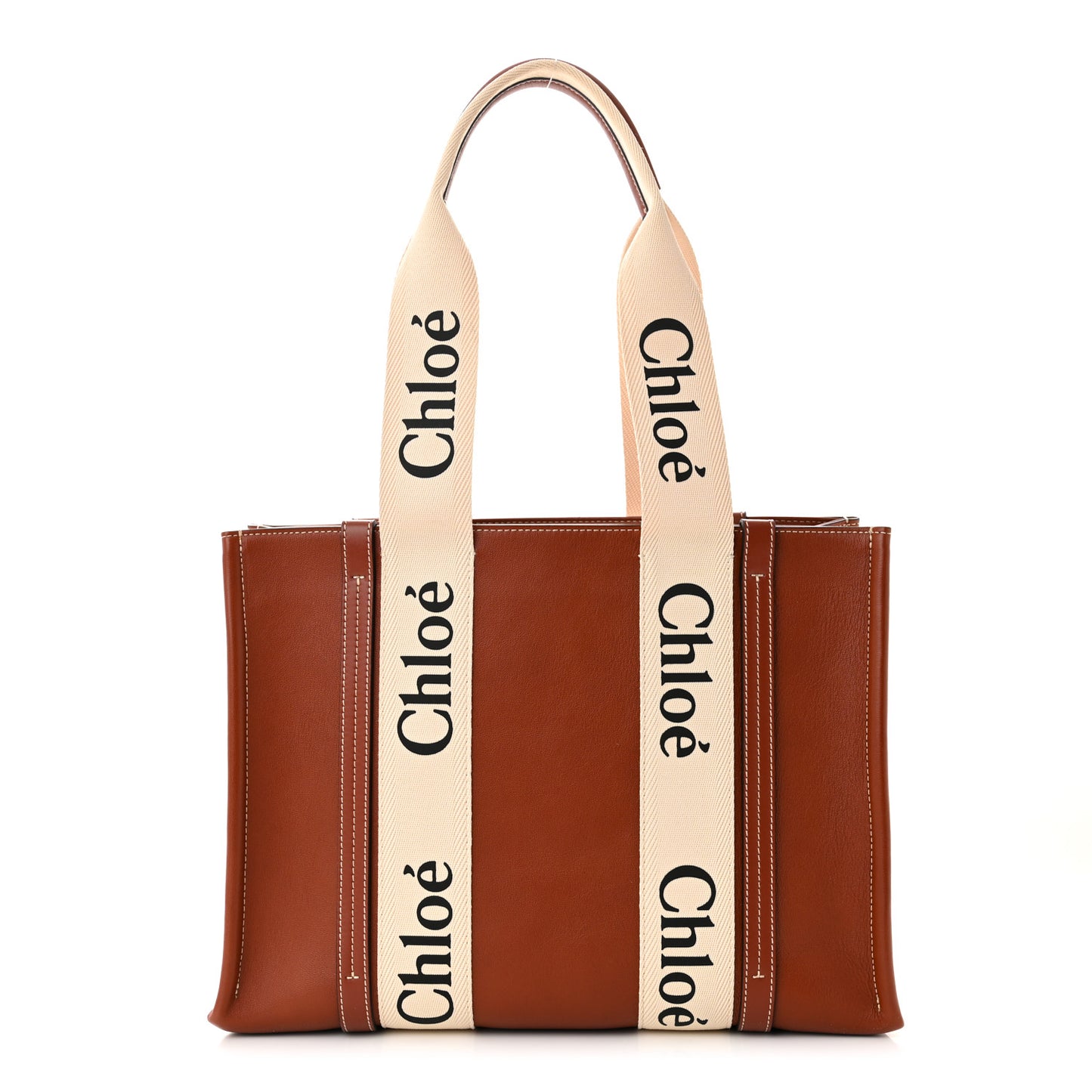 Calfskin Medium Woody Ribbon Tote Sepia Brown