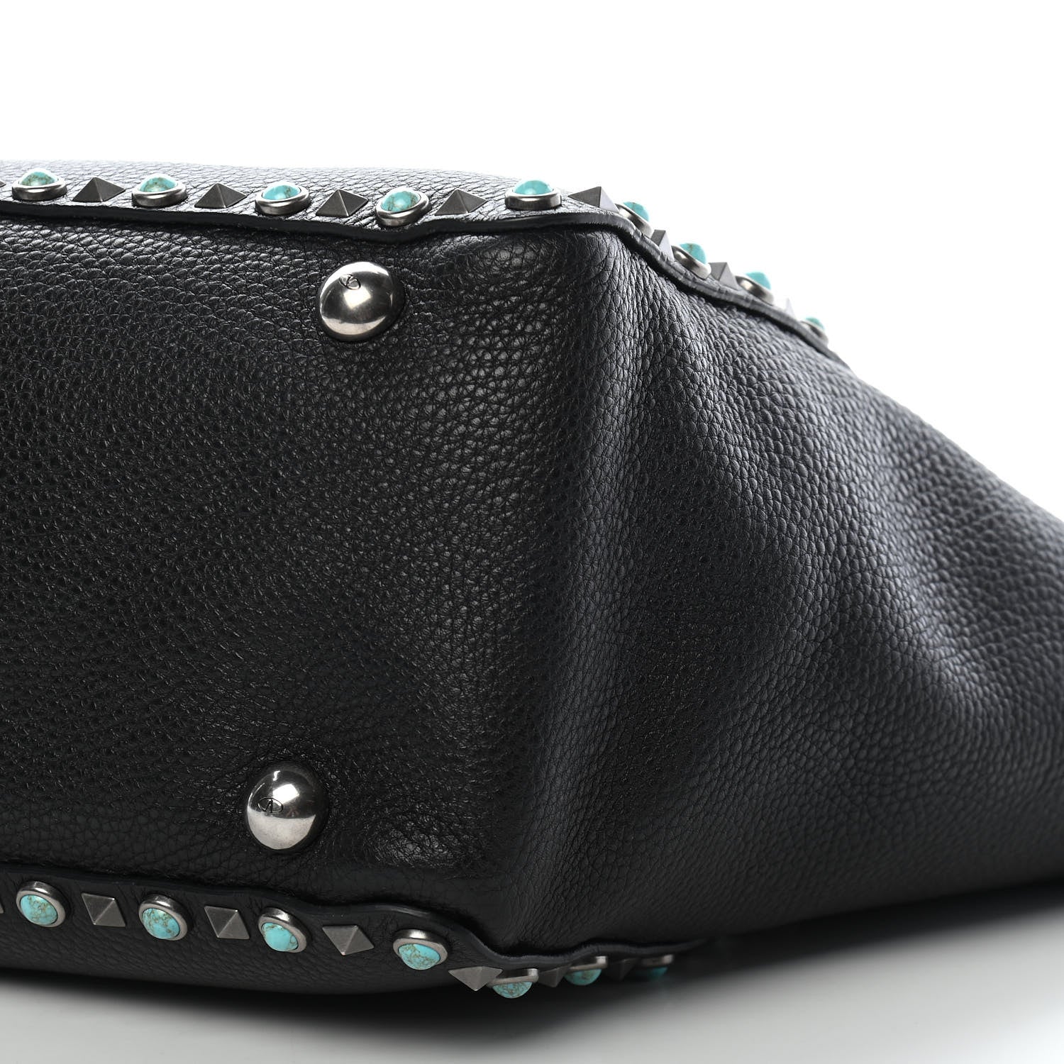 Valentino Garavani Grained Calfskin Turquoise Medium Rockstud Rolling Tote Black 8 of 10