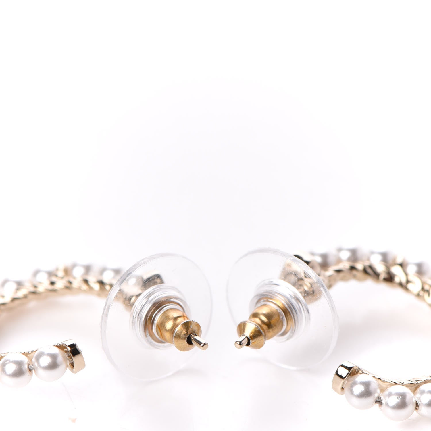 Chanel Pearl Charms CC Hoop Earrings Gold 3 of 5