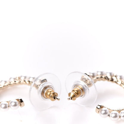 Chanel Pearl Charms CC Hoop Earrings Gold 3 of 5
