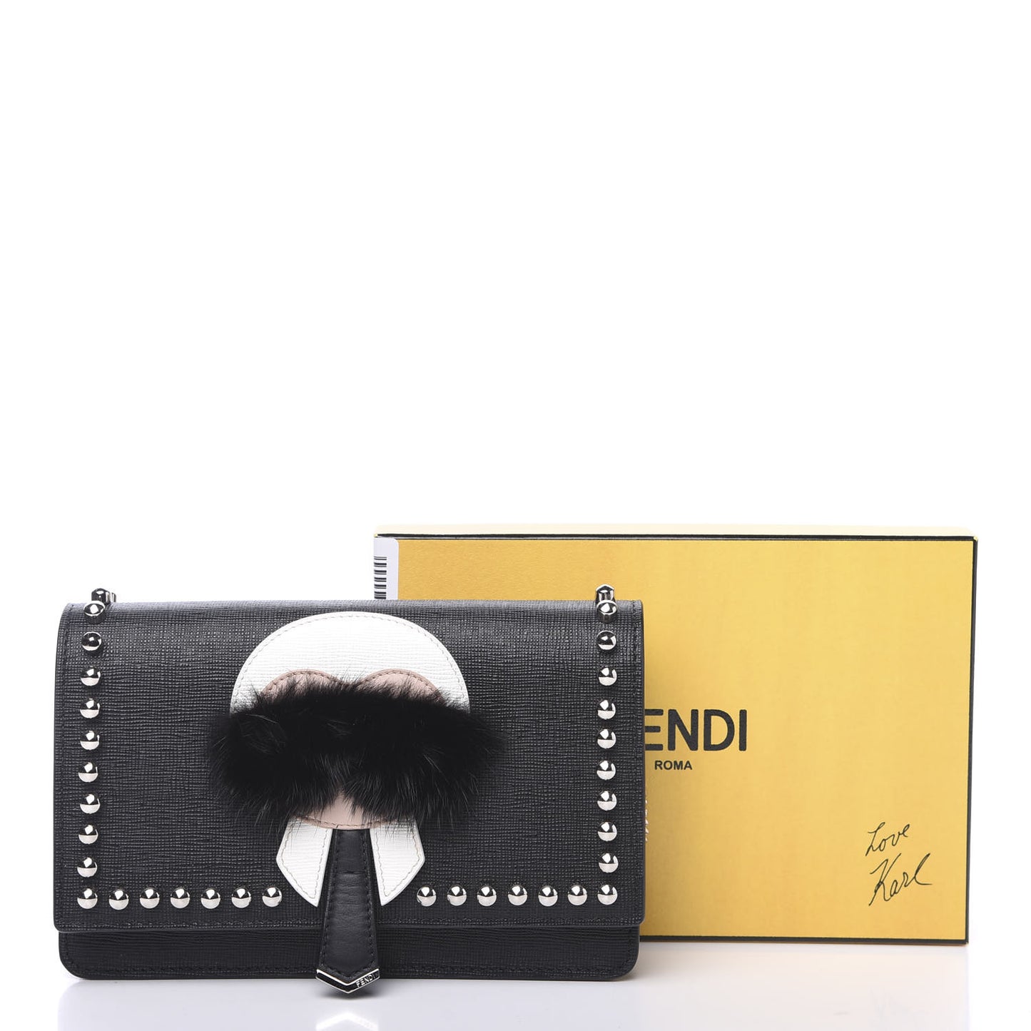 Vitello Elite Mink Fur Studded Karlito Tube Wallet on Chain Black