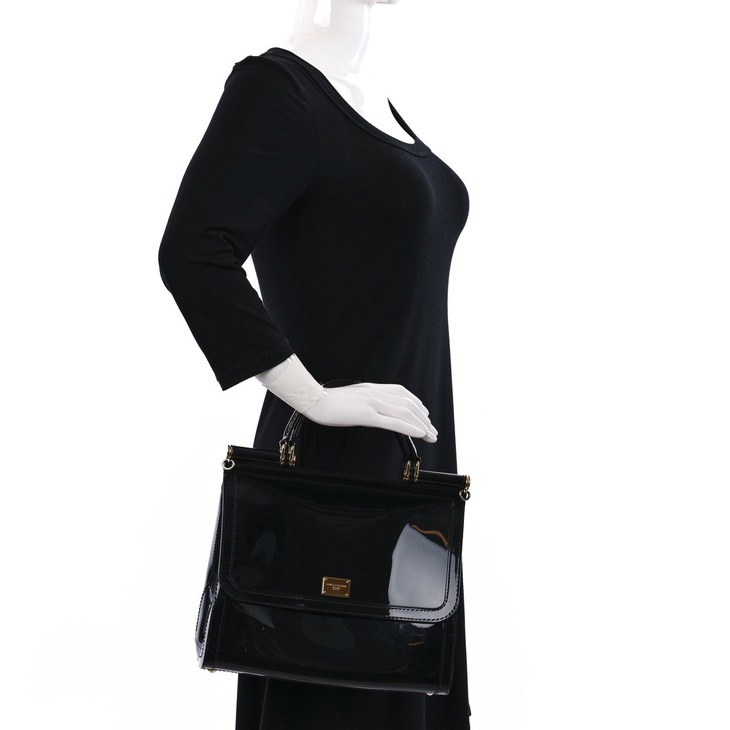 Patent Medium Miss Sicily Satchel Black