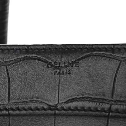 Celine Calfskin Crocodile Embossed Medium Phantom Luggage Black 6 of 15