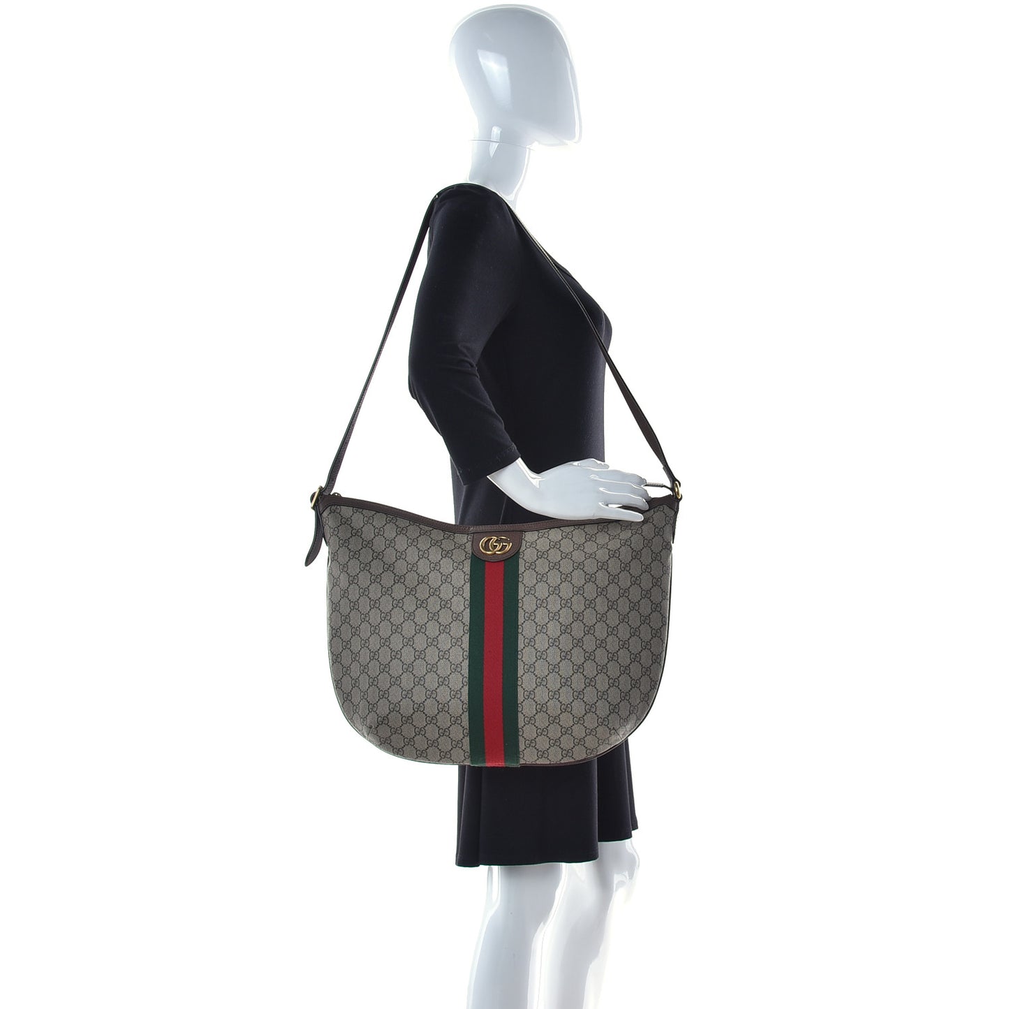 GG Supreme Monogram Web Ophidia Half Moon Hobo Brown