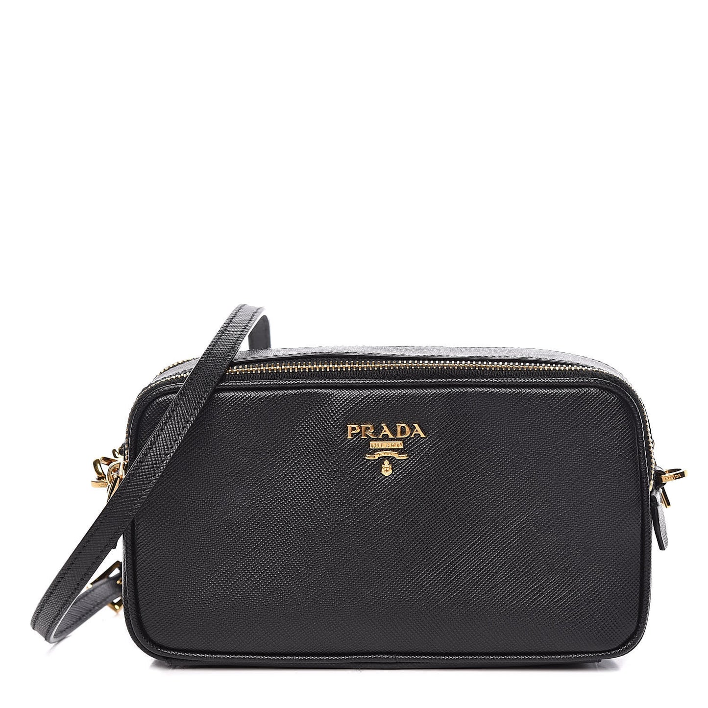Saffiano Mini Double Zip Crossbody Black