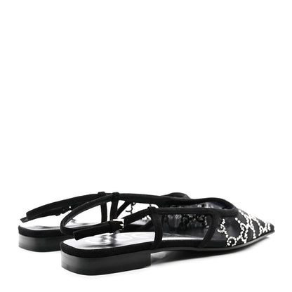 Gucci Tela Retino Kid Scamosciato Crystal GG Monogram Square G Slingback Flat 36 Black 4 of 8