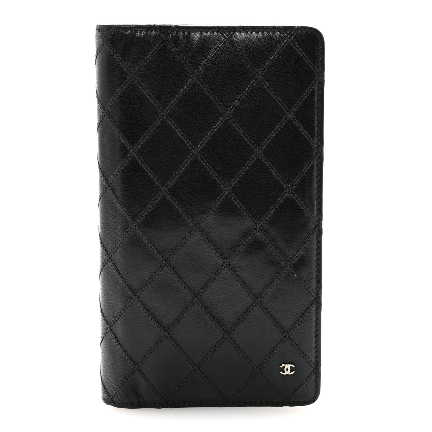 Lambskin Diamond Stitched Yen Wallet Black