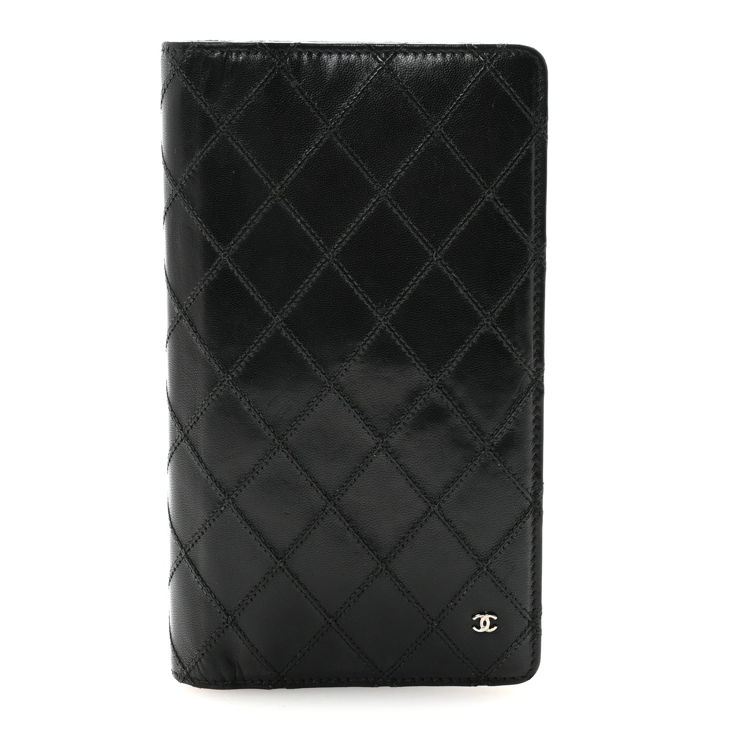 Chanel Lambskin Diamond Stitched Yen Wallet Black 1 of 8