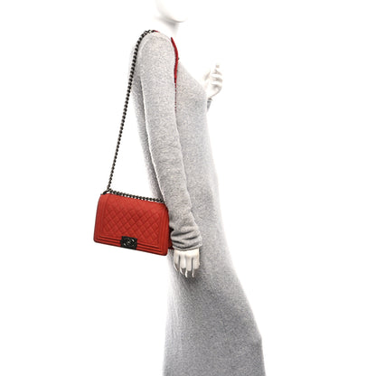 Chanel Suede Caviar Quilted Medium Boy Flap Red 3 of 19