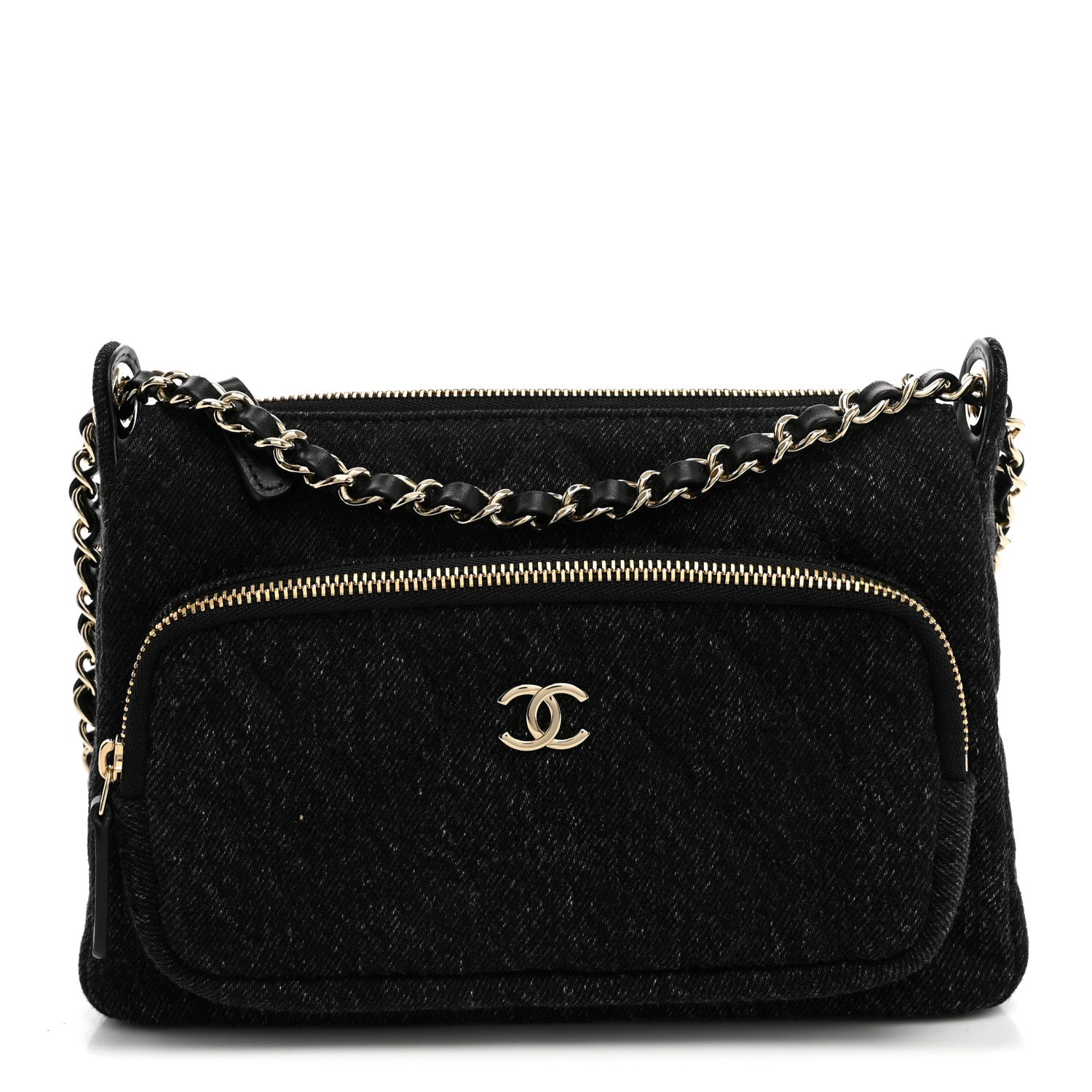 Chanel Denim Quilted Small Preppy Pocket Clutch With Chain  Black 1 of 10