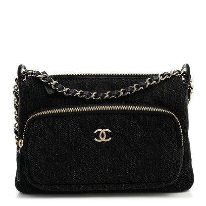 Chanel Denim Quilted Small Preppy Pocket Clutch With Chain  Black 1 of 10