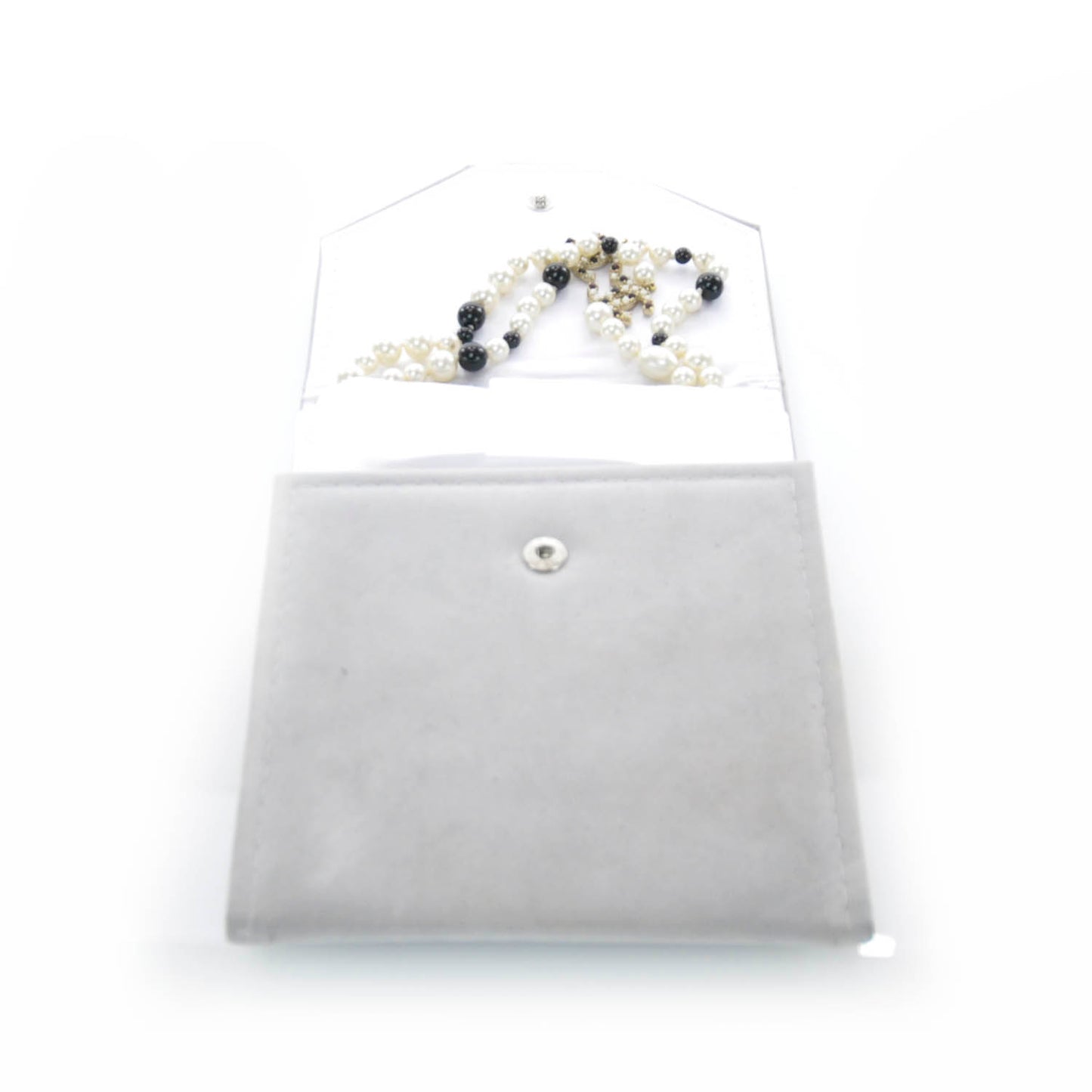 Long Pearl Gripoix CC Necklace Black White 08P