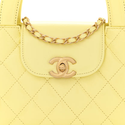 Chanel Shiny Aged Calfskin Quilted Nano Kelly Shopper Light Yellow 8 of 10