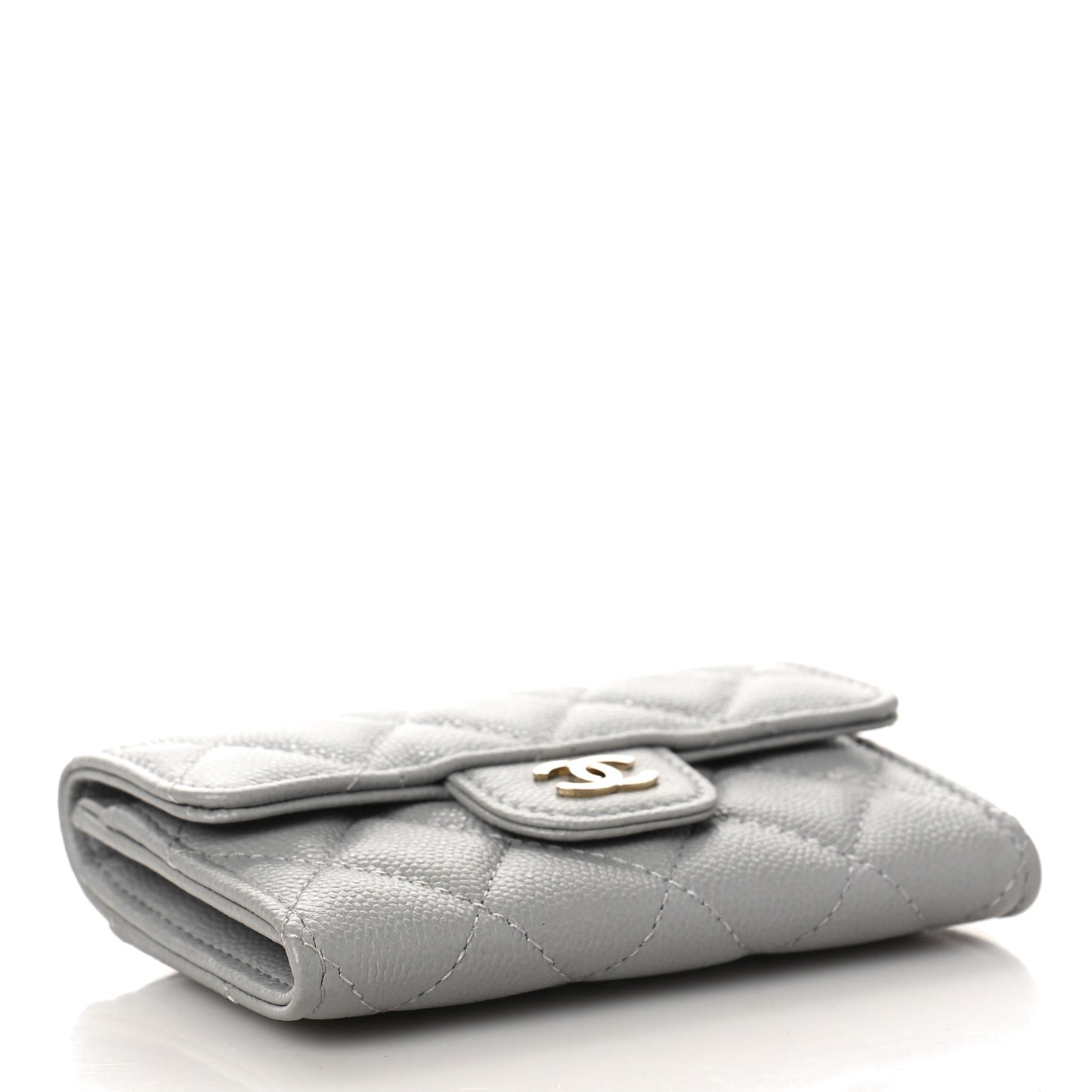 Caviar Quilted Flap Card Holder Wallet Grey