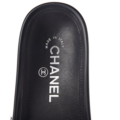 Chanel Tweed Lambskin Chain Flat Sandals 37 White Black 12 of 14