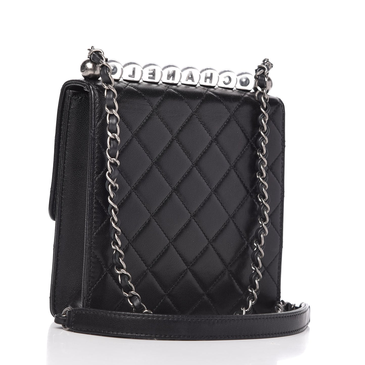 Lambskin Quilted Chic Pearls Flap Black
