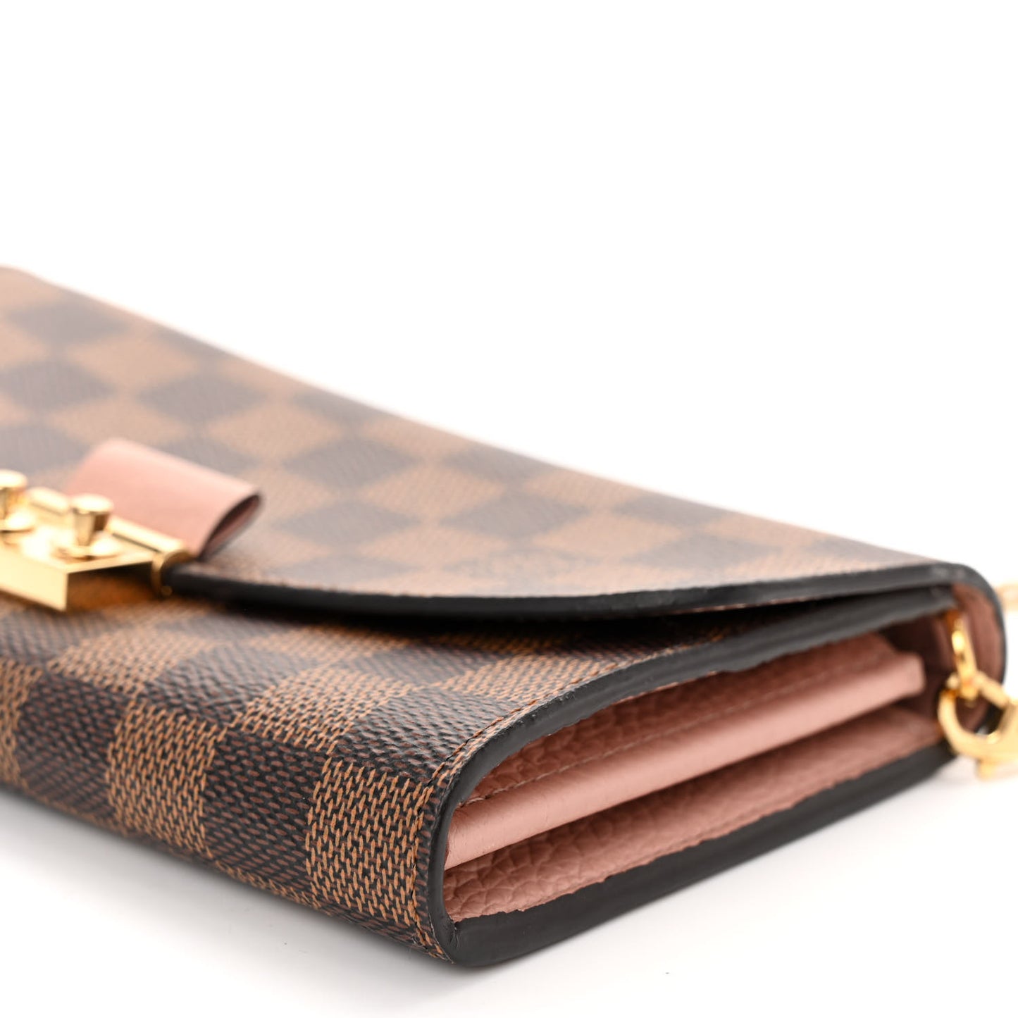 LOUIS VUITTON Damier Ebene Croisette Chain Wallet Rose Ballerine