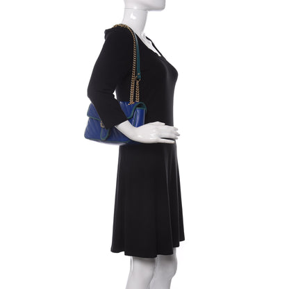 Gucci Azalea Calfskin Enamel Matelasse Diagonal Small Torchon GG Marmont Shoulder Bag Imperial Blue Pavone 2 of 10