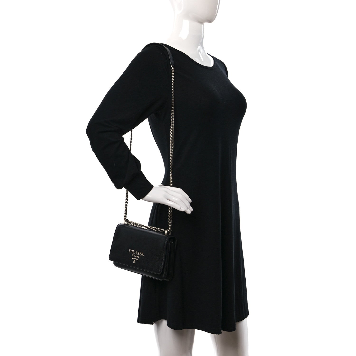 Prada Saffiano Chain Shoulder Bag Black 2 of 9