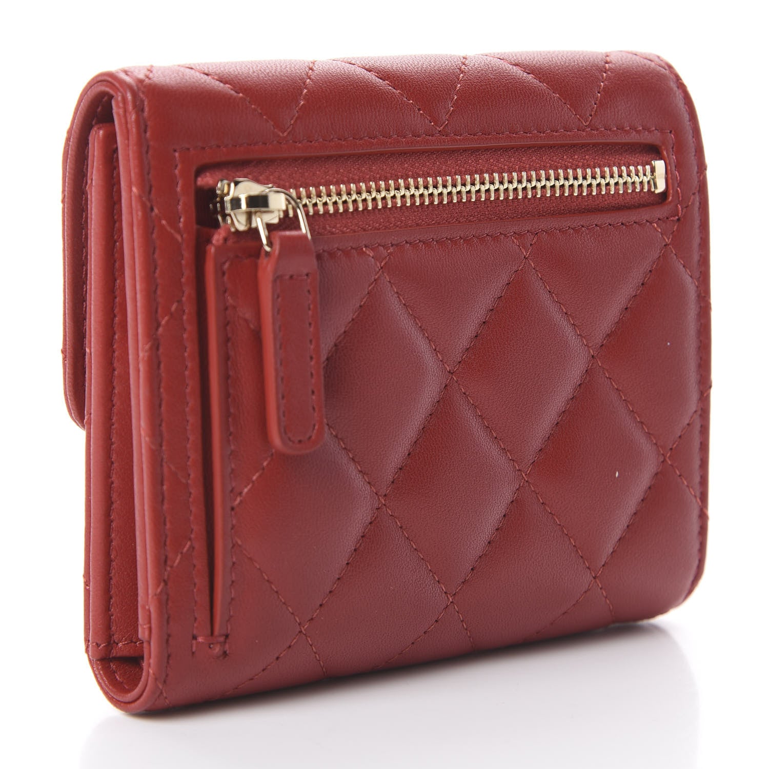 Chanel Lambskin Quilted Small Compact Wallet Red 2 of 7