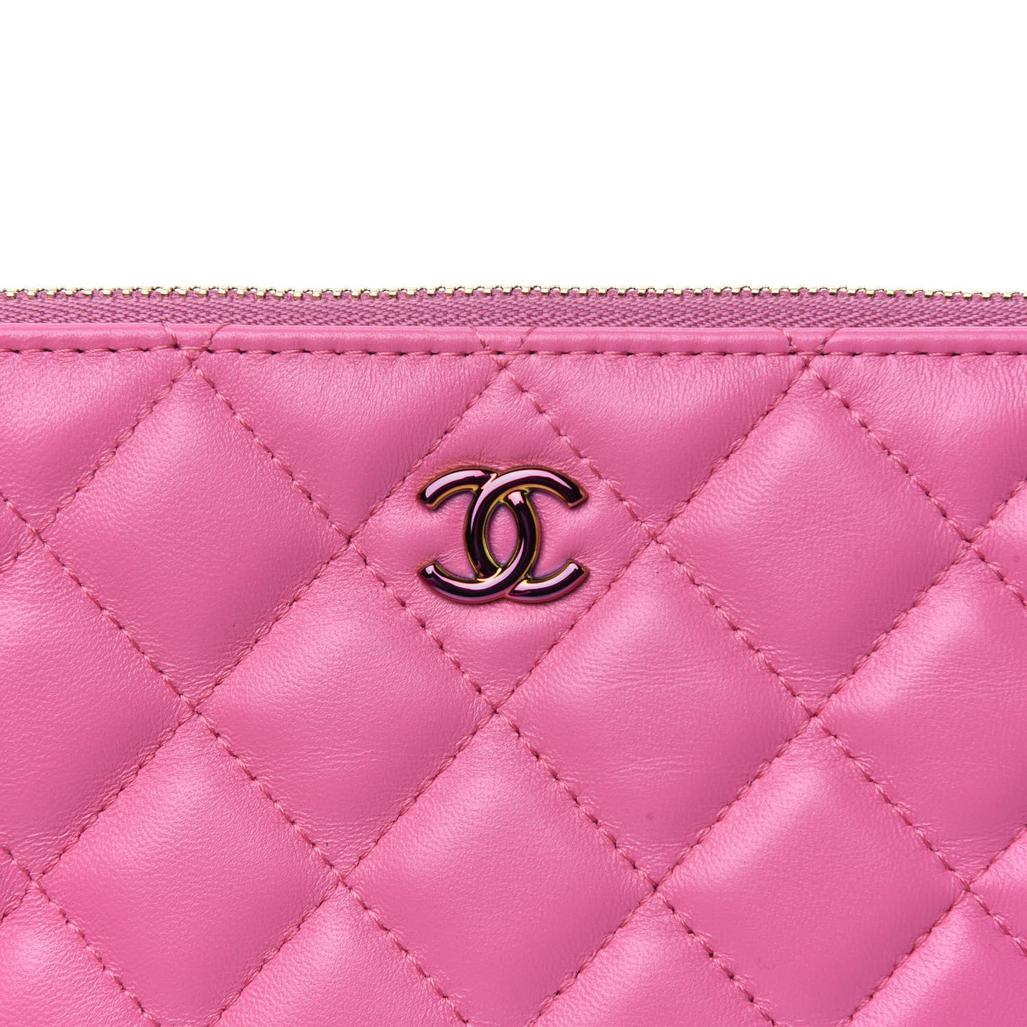 Chanel Lambskin Quilted Zipped Pouch Pink Yellow 12 of 13