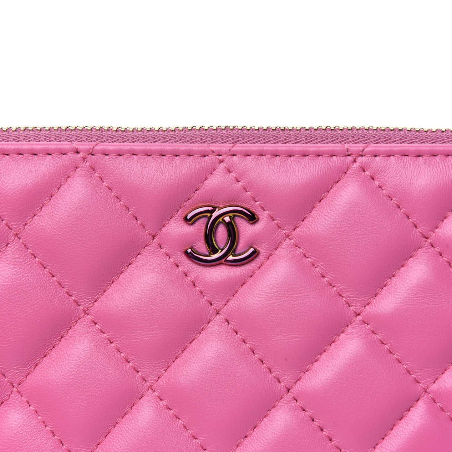 Lambskin Quilted Zipped Pouch Pink Yellow