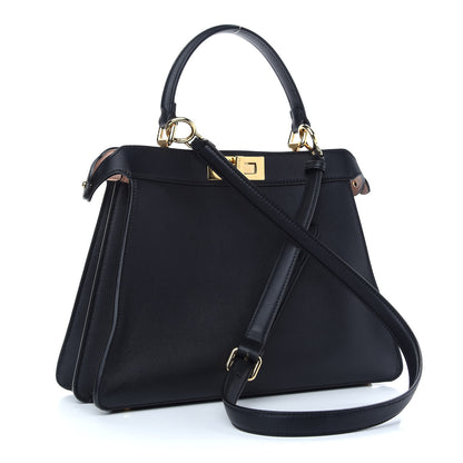 Fendi Vitello Seta Shiny Nappa Medium Peekaboo I SEE U Satchel Black Light Rose 3 of 10