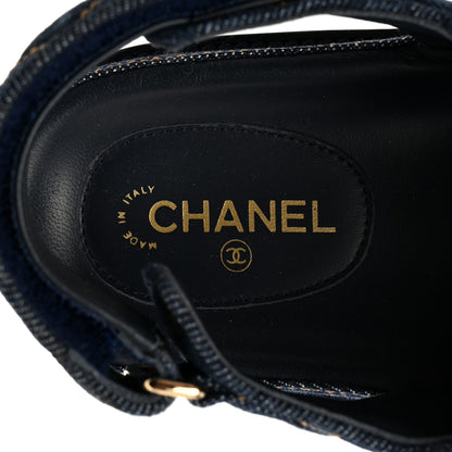 Chanel Denim Velcro Dad Sandals 38 Navy Blue 6 of 9