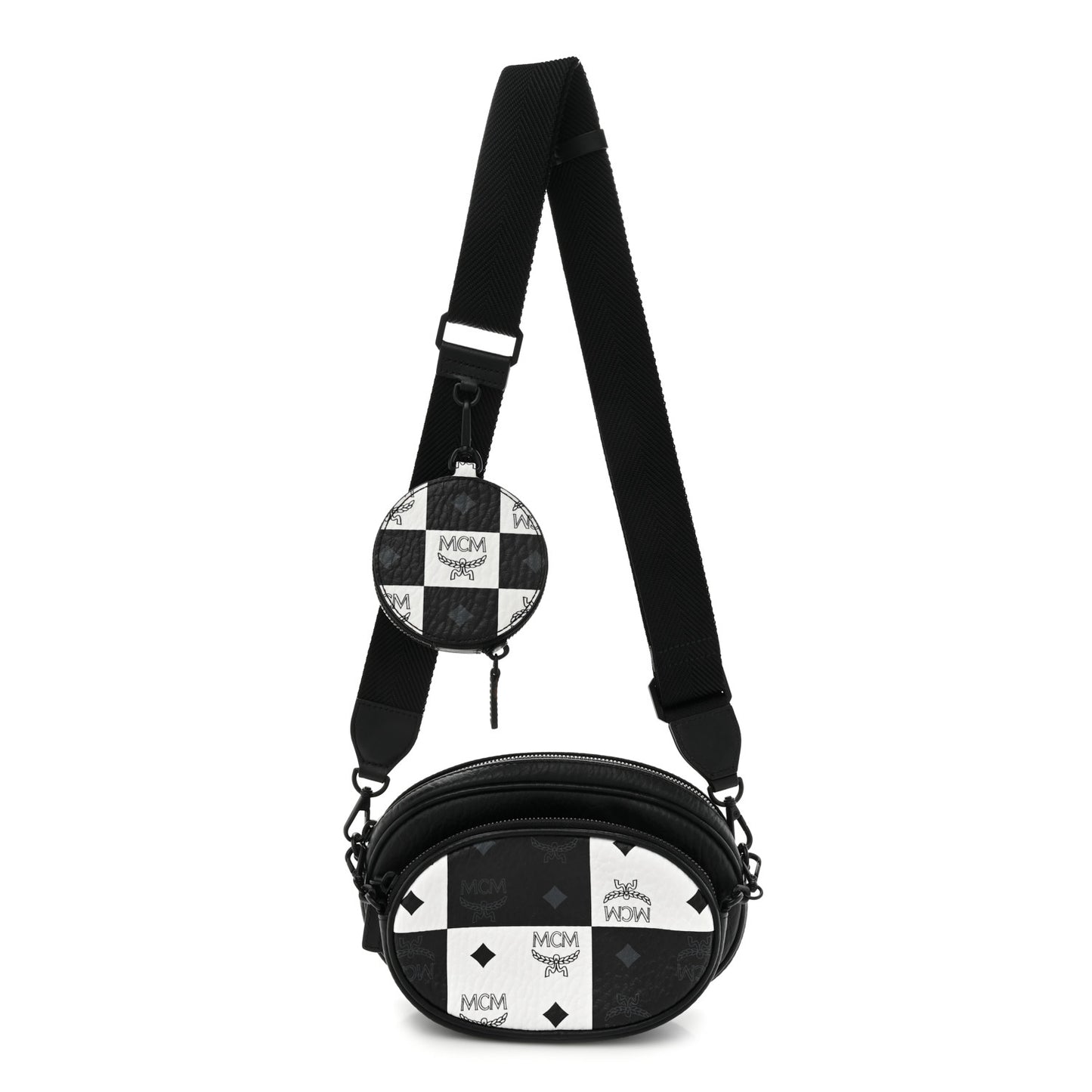 Checkerboard Visetos Small Aren Multifunction Crossbody Pouch Black White