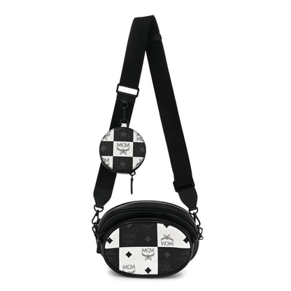 MCM Checkerboard Visetos Small Aren Multifunction Crossbody Pouch Black White 1 of 13