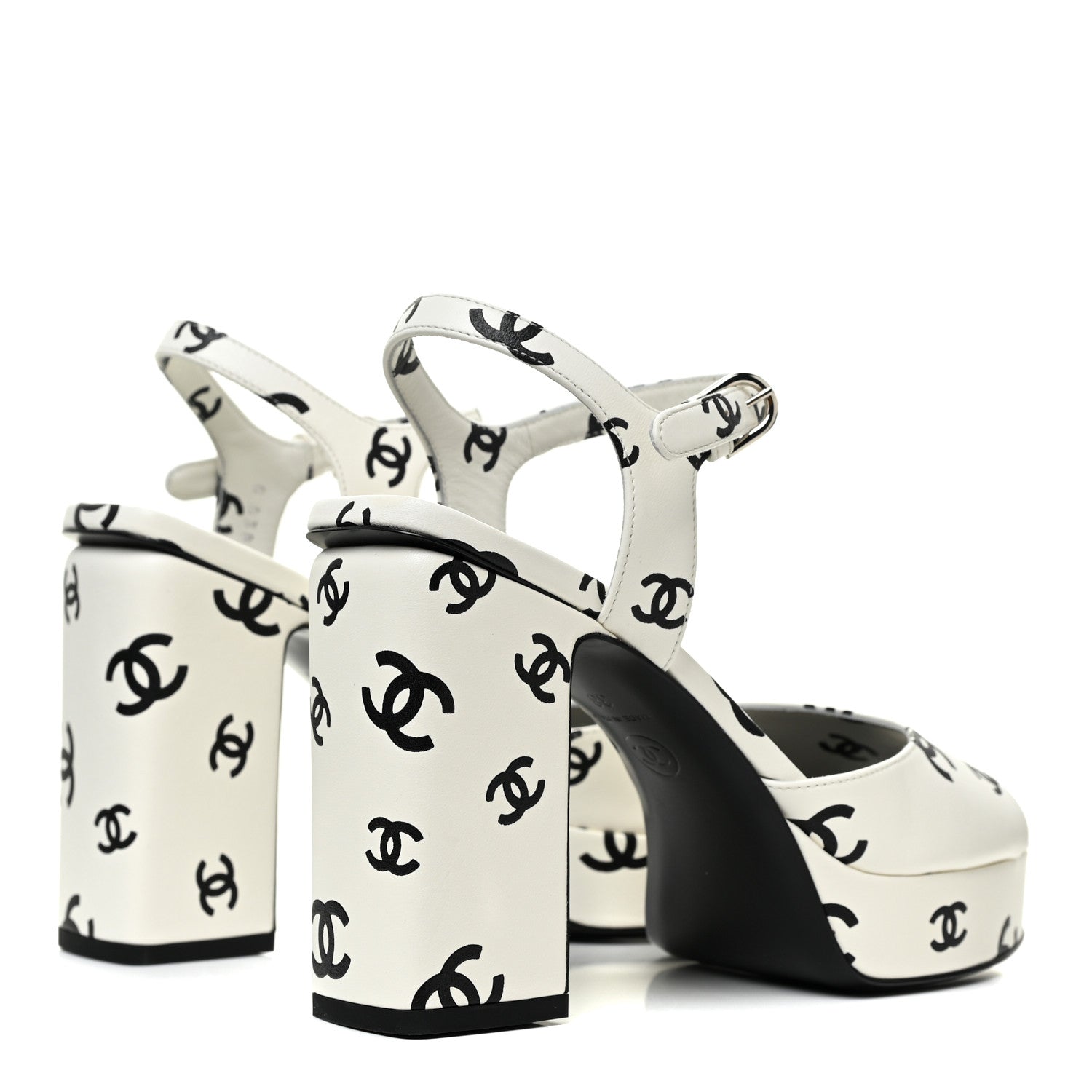 Chanel Printed Lambskin Coco Beach Platform Sandals 38 White Black 5 of 12