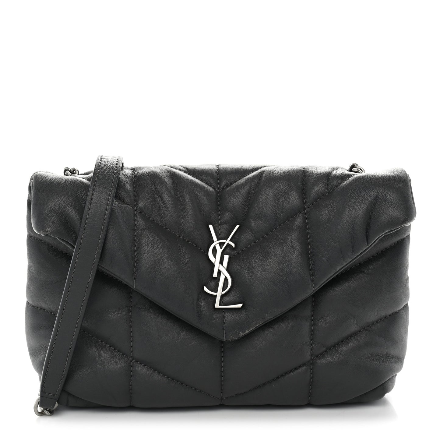Lambskin Quilted Toy Loulou Puffer Monogram Chain Satchel Storm
