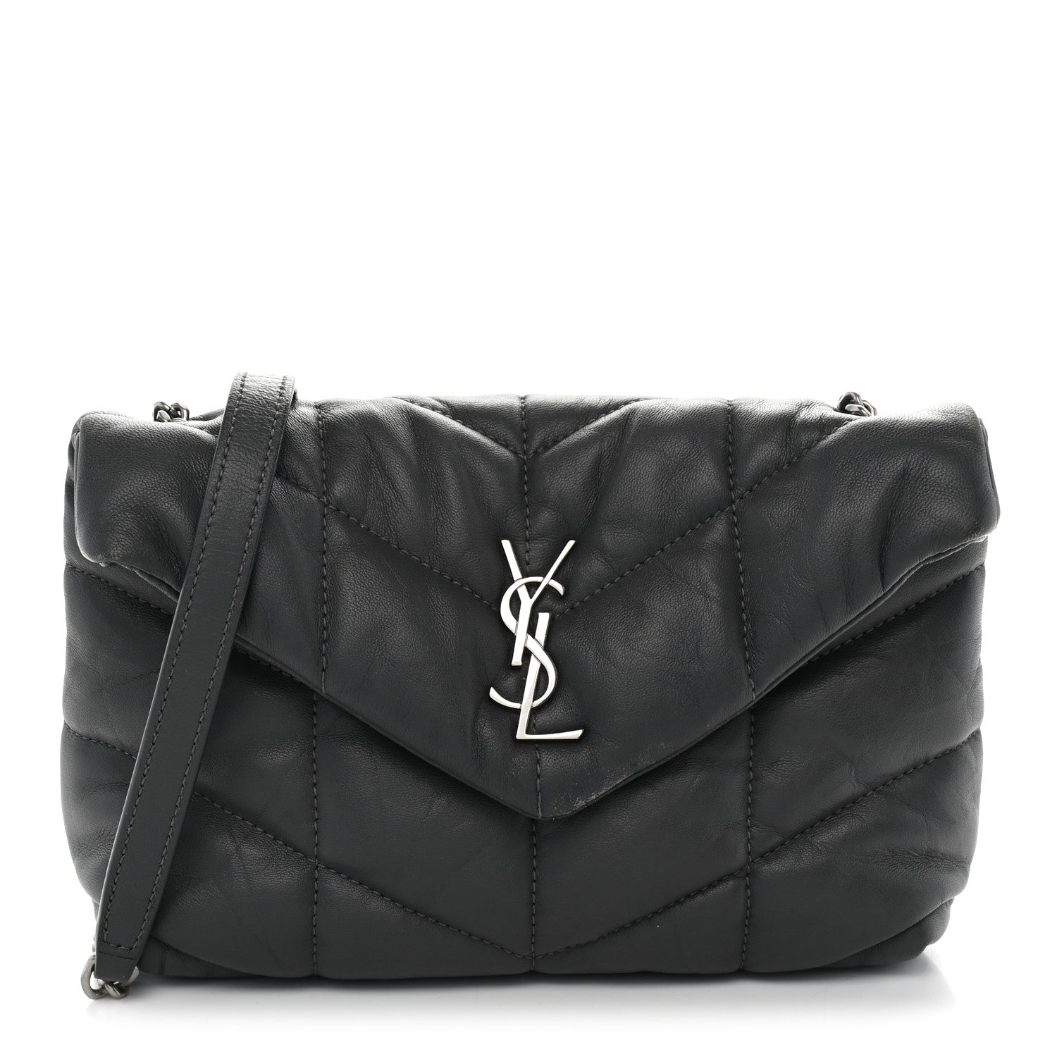 Saint Laurent Lambskin Quilted Toy Loulou Puffer Monogram Chain Satchel Storm 1 of 10