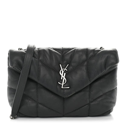 Saint Laurent Lambskin Quilted Toy Loulou Puffer Monogram Chain Satchel Storm 1 of 10