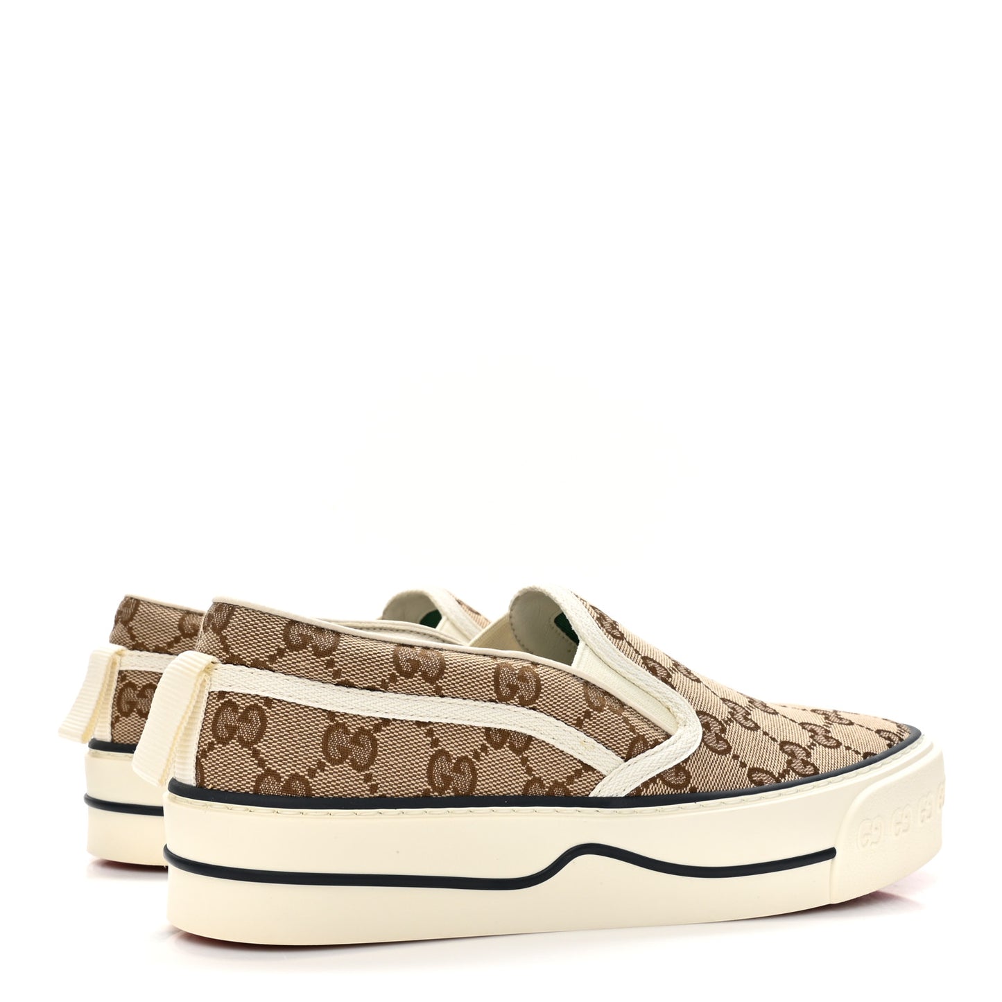 GG Monogram Womens 1977 Tennis Slip On 30mm Sneakers 38.5 Beige Ebony Mystic White