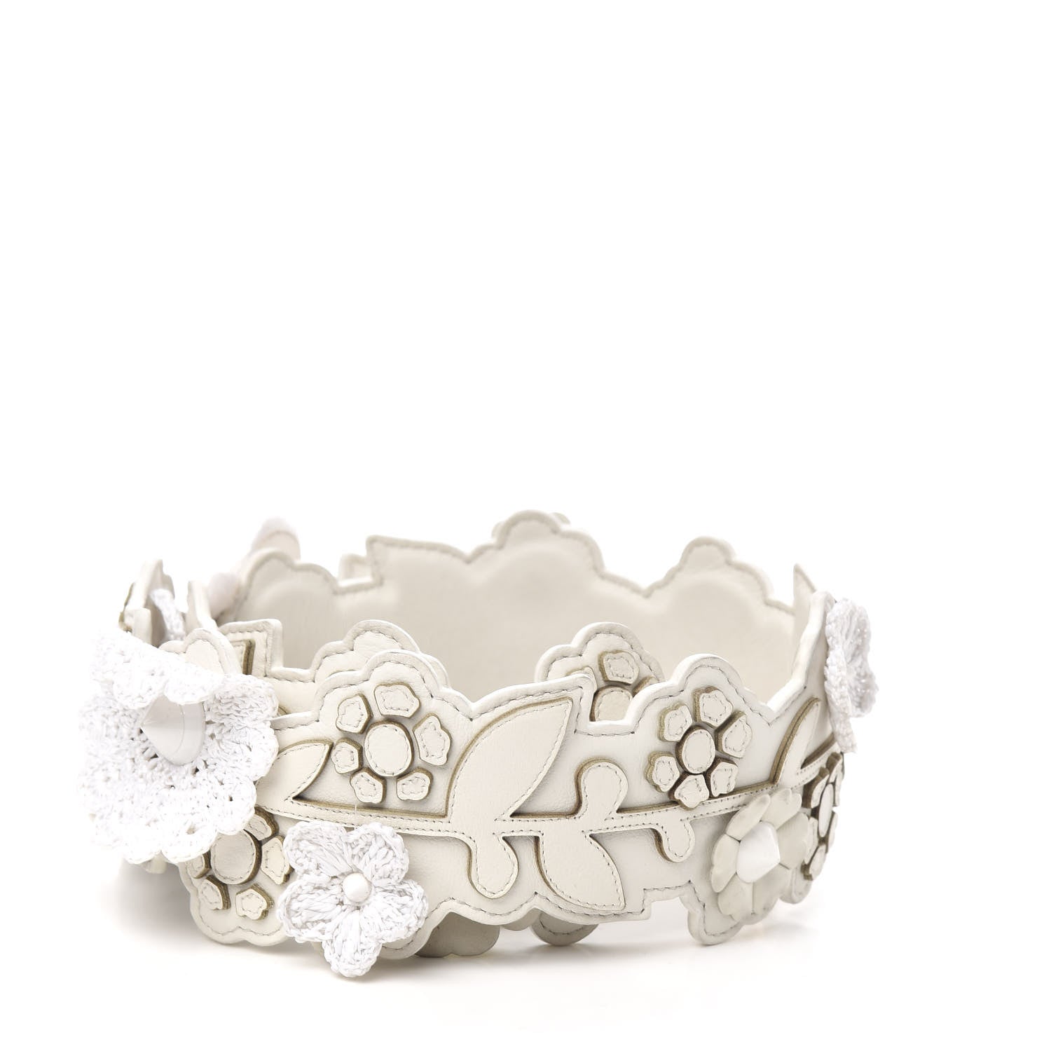 Fendi Vitello Dolce Floral Inlay Studded Strap You White 2 of 4