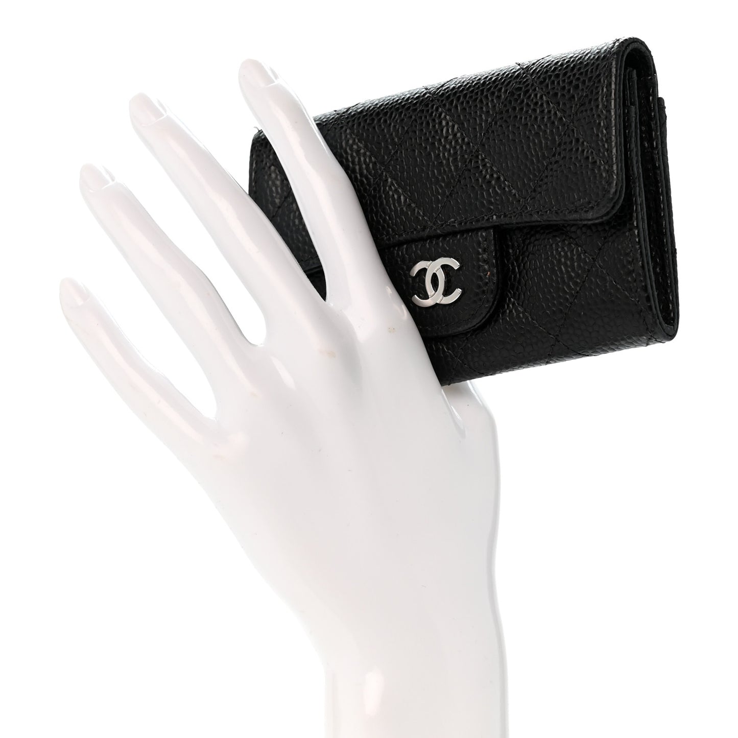 Caviar Quilted Flap Card Holder Wallet Black