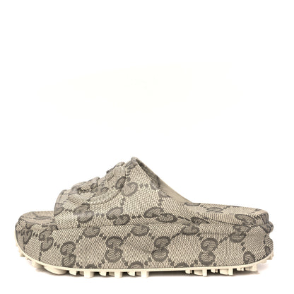 Gucci Cubic Rubber GG Monogram Womens Interlocking G Platform 42mm Slide Sandals 40 Beige Ebony 1 of 7