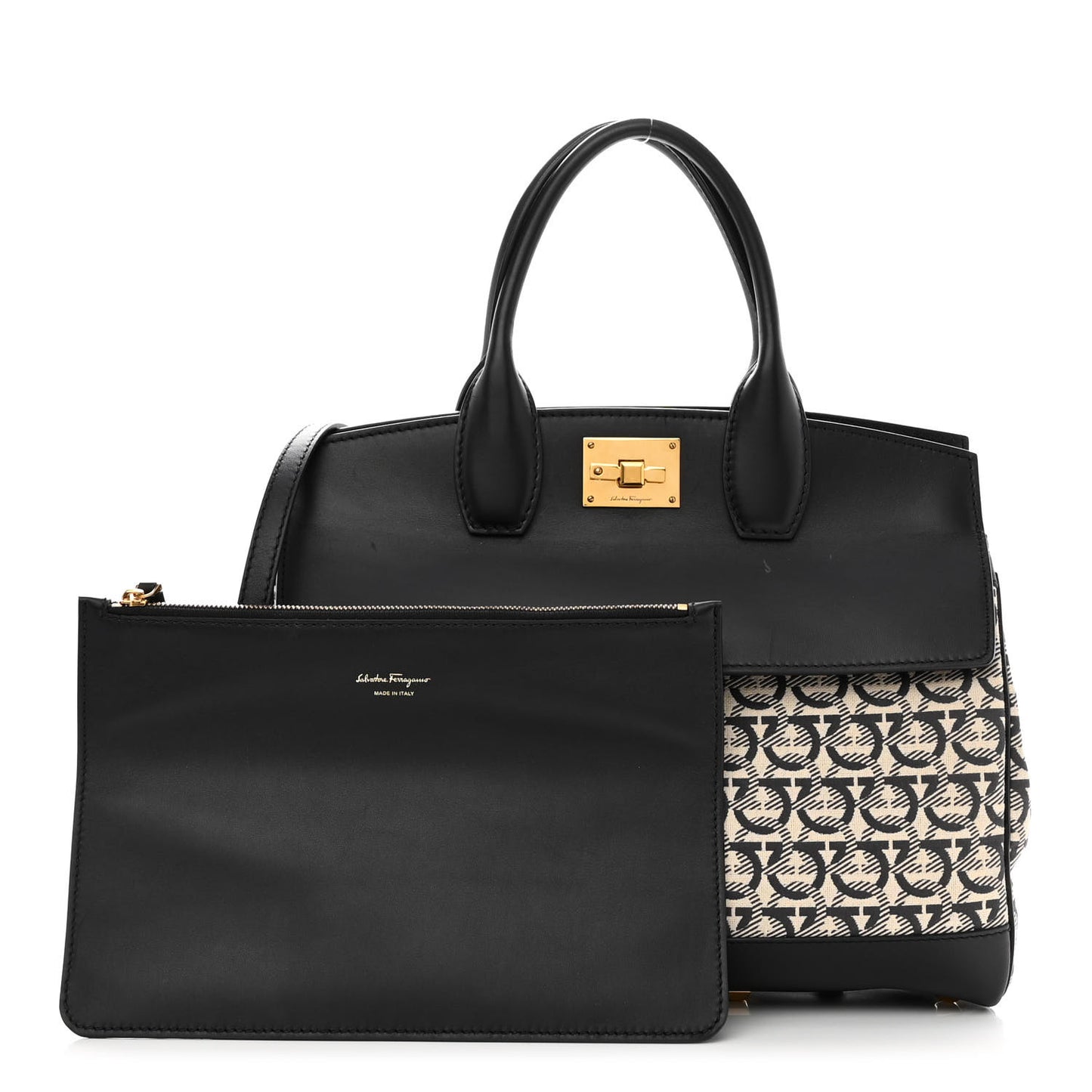 Canvas Calfskin Gancini The Studio Bag Black Beige