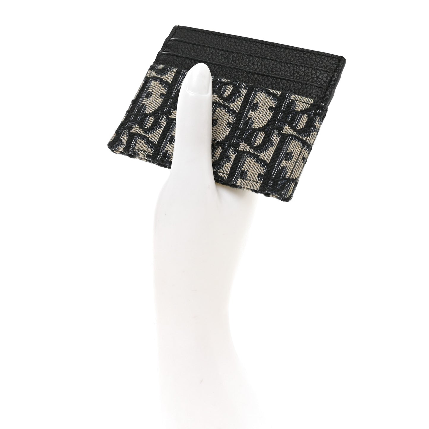 Grained Calfskin Oblique Card Holder Black