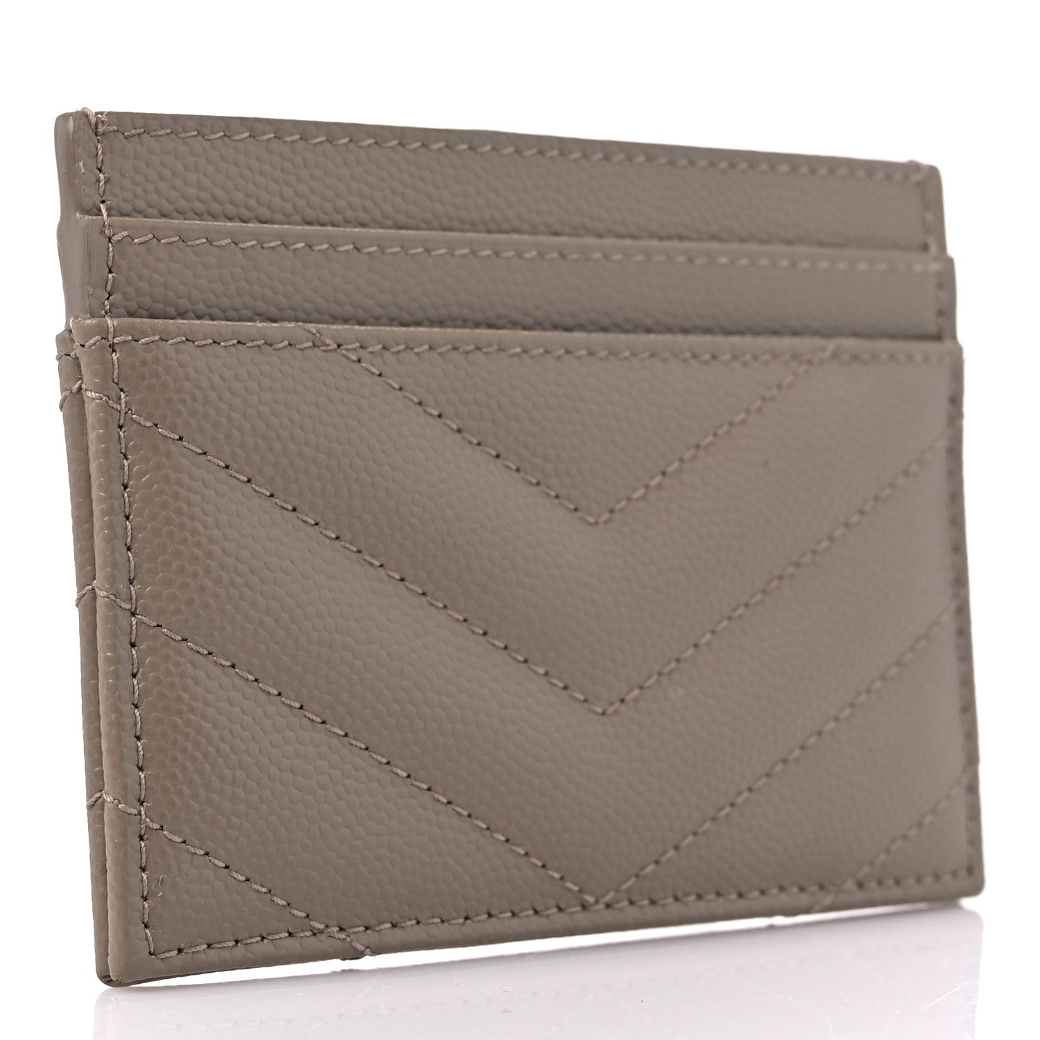 Saint Laurent Grain De Poudre Matelasse Chevron Monogram Credit Card Case Dark Beige 3 of 8